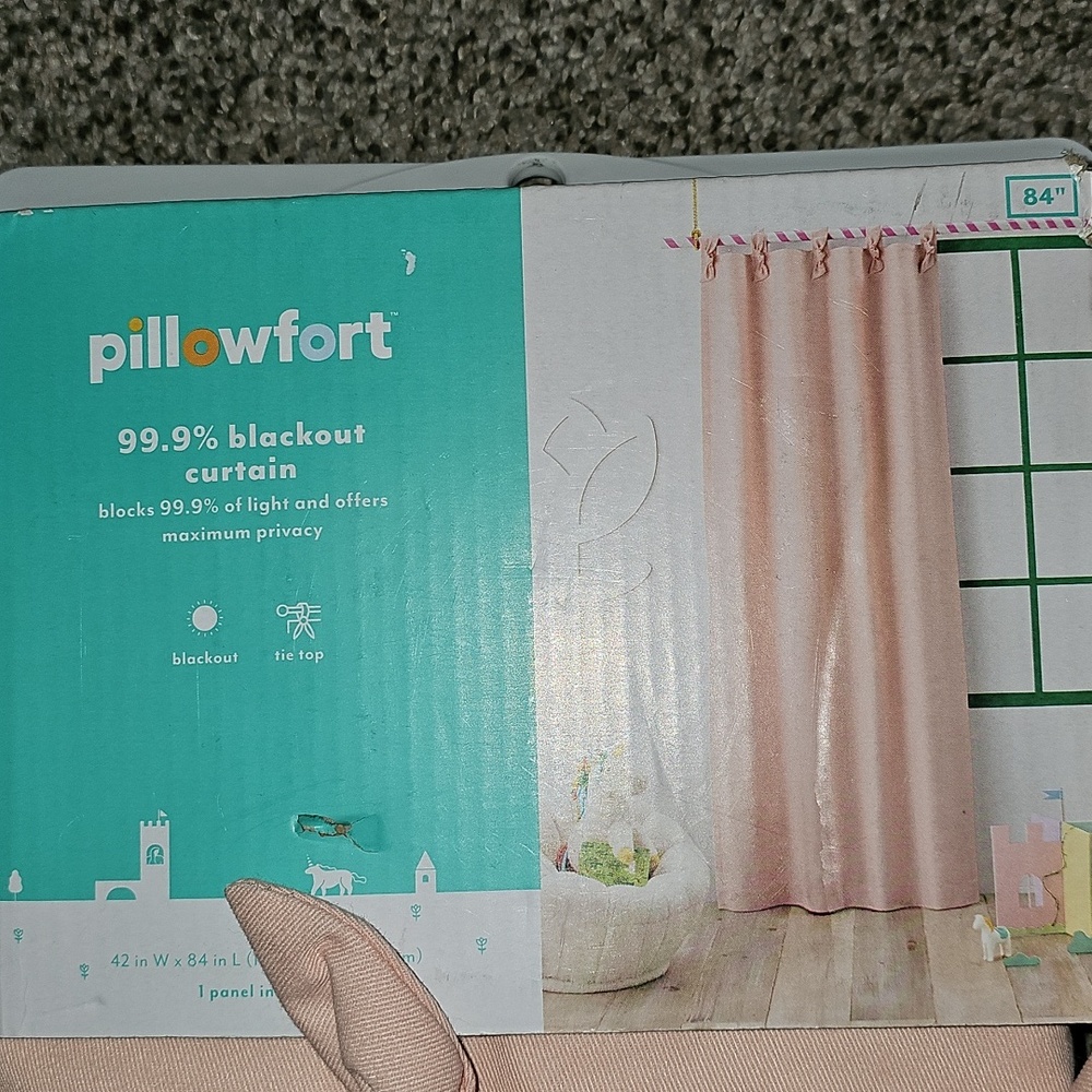Two Pillowfort Tie Top Blackout Curtains  Pink 42 X 84 - Picture 7 of 8